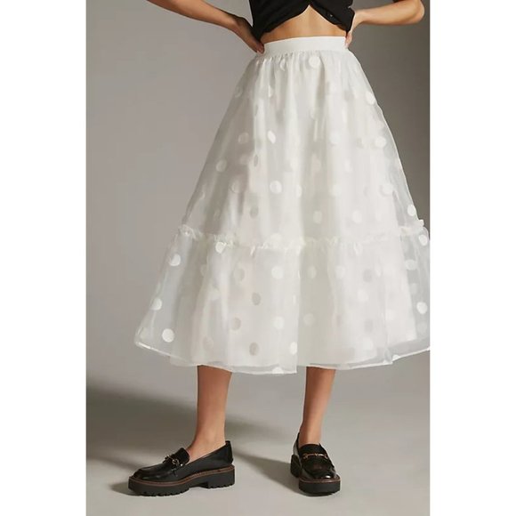 Anthropologie Eva Franco Tulle Midi Skirt White Organza - Picture 2 of 5